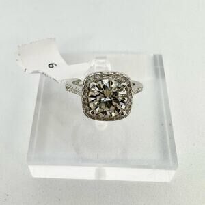 Moissanite Round Cut Cushion Cut Halo Ring Brilliant 2 Ct GRA Certified Size 9